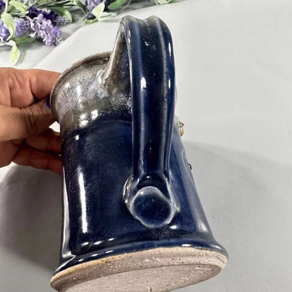 Grape Vine Mug Studio Pottery Vintage Clay Stoneware Thumb Rest Hand Cup - Picture 12 of 14